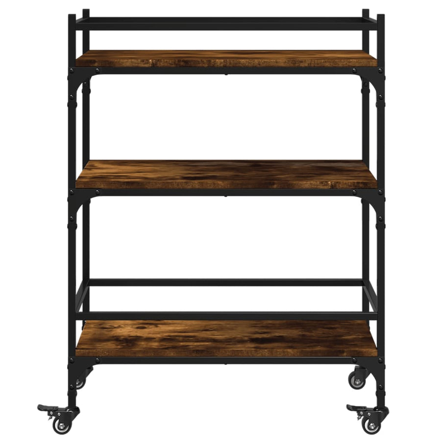 Keukentrolley 65X40X86,5 Cm Bewerkt Hout Gerookt Eikenkleurig Zwart En Crème