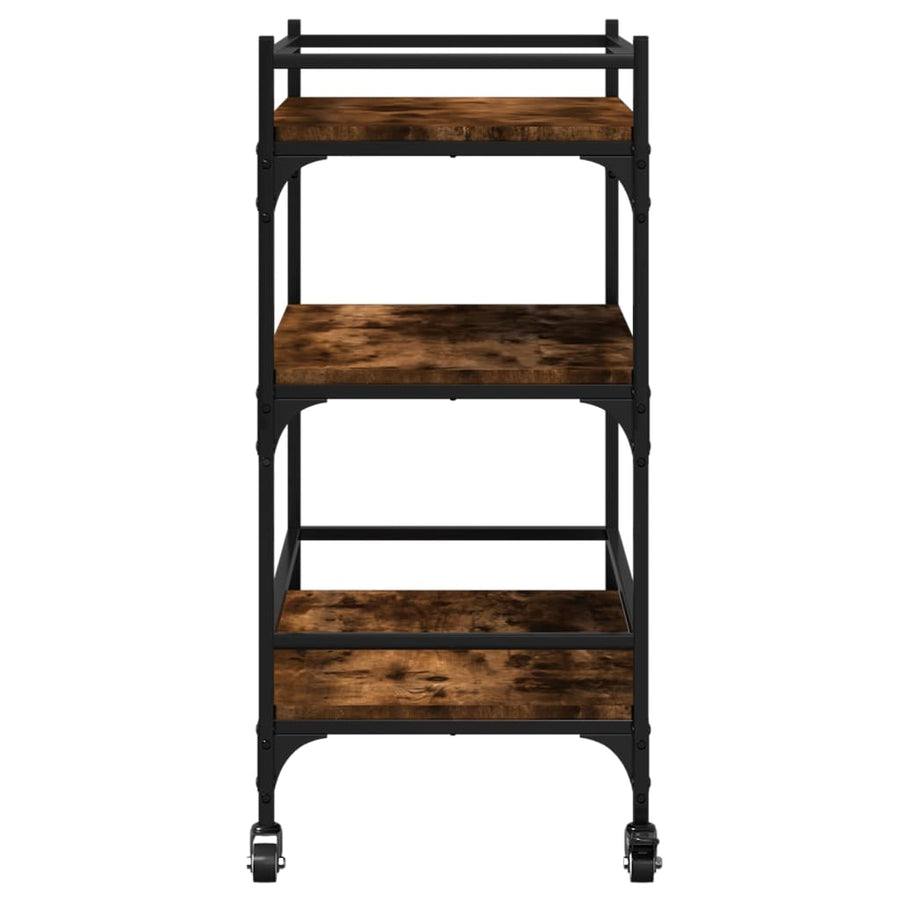 Keukentrolley 65X40X86,5 Cm Bewerkt Hout Gerookt Eikenkleurig Zwart En Crème