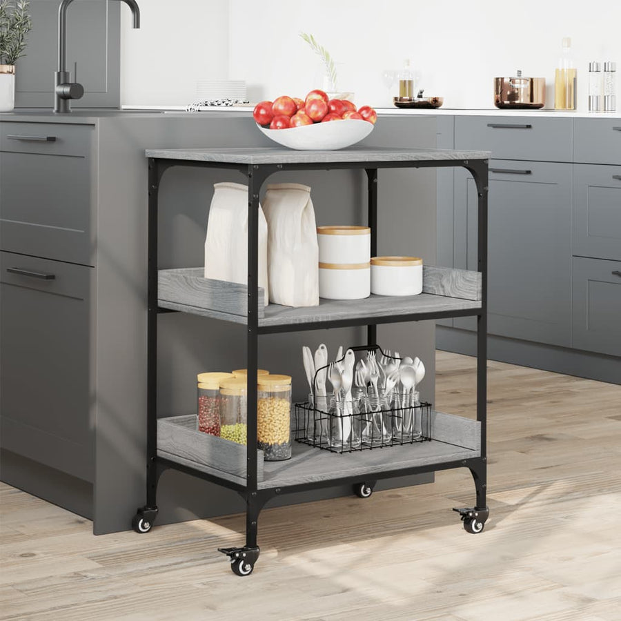 Keukentrolley 60X41X80,5 Cm Bewerkt Hout Grijs Sonoma Eiken