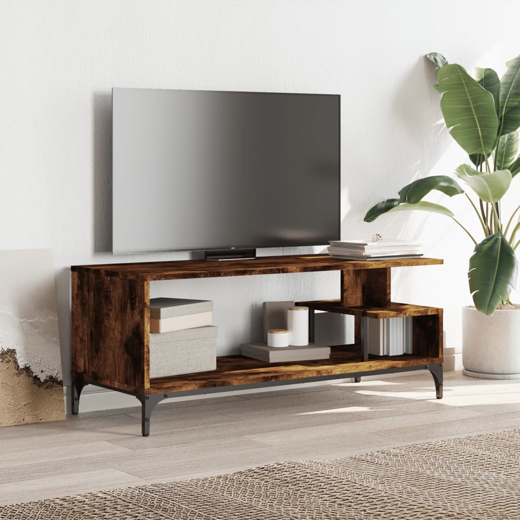 Tv-meubel 102x40x41 cm hout en gepoedercoat staal gerookt eiken Gerookt eiken