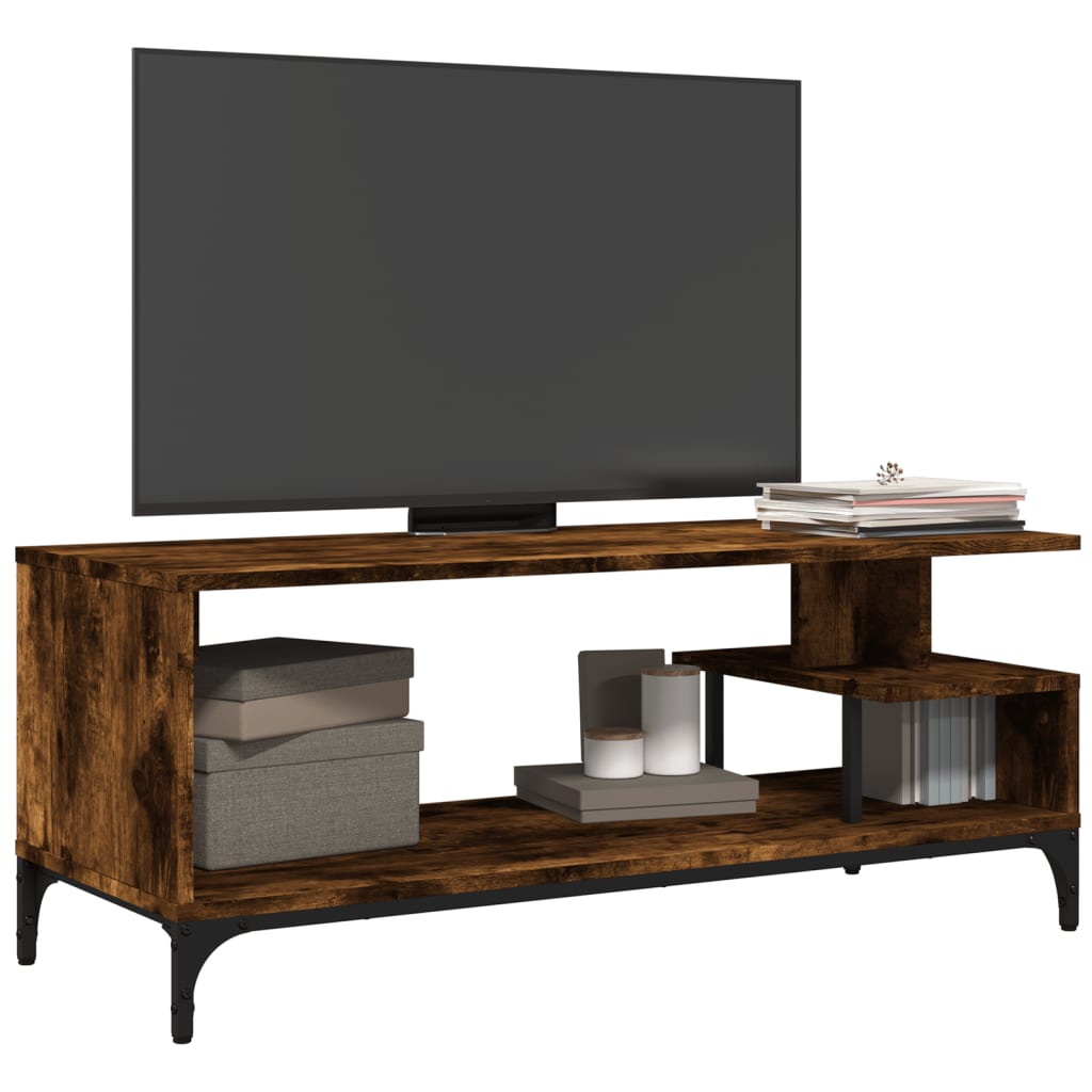 Tv-meubel 102x40x41 cm hout en gepoedercoat staal gerookt eiken Gerookt eiken