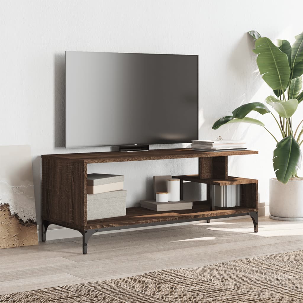 Tv-meubel 102x40x41 cm hout en gepoedercoat staal bruineiken bruin eikenkleur