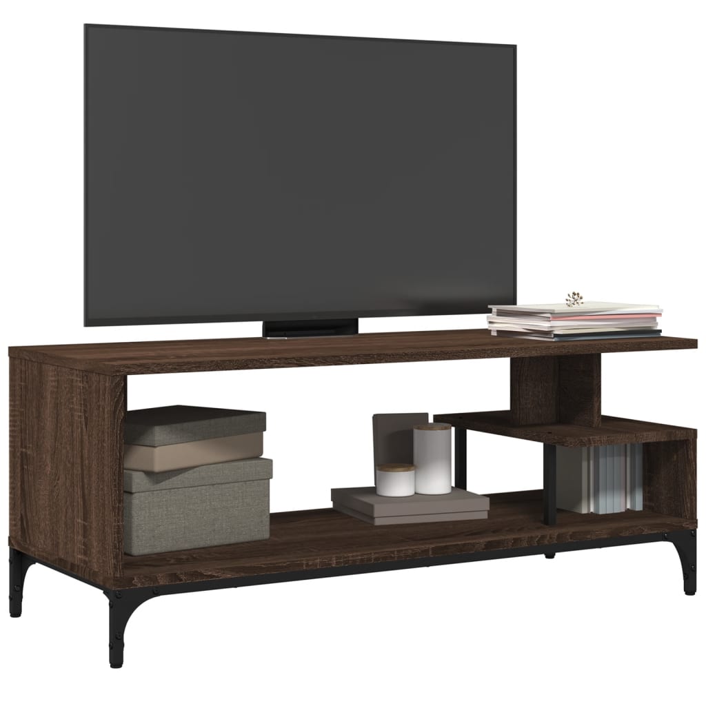 Tv-meubel 102x40x41 cm hout en gepoedercoat staal bruineiken bruin eikenkleur