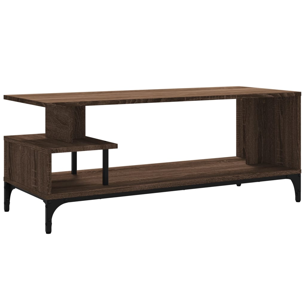Tv-meubel 102x40x41 cm hout en gepoedercoat staal bruineiken bruin eikenkleur