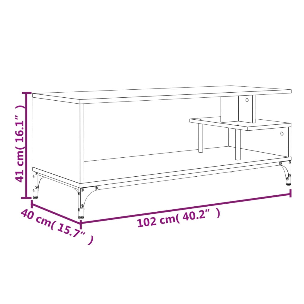 Tv-meubel 102x40x41 cm hout en gepoedercoat staal bruineiken bruin eikenkleur