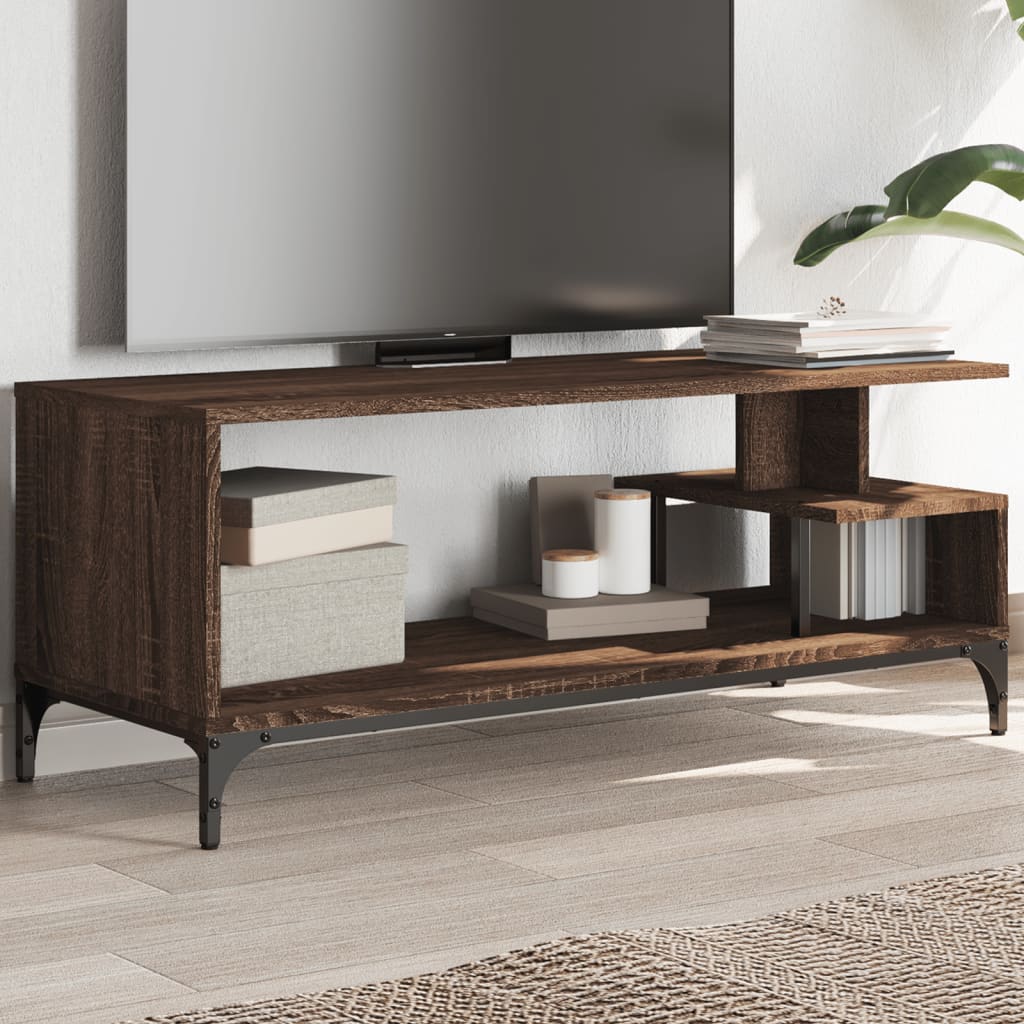 Tv-meubel 102x40x41 cm hout en gepoedercoat staal bruineiken bruin eikenkleur