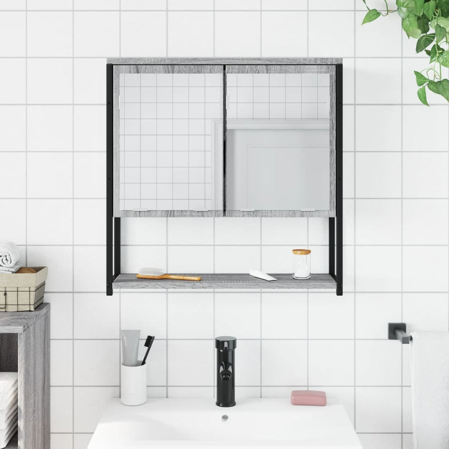 Badkamerspiegelkast 60X16X60 Cm Bewerkt Hout Grijs Sonoma Eiken