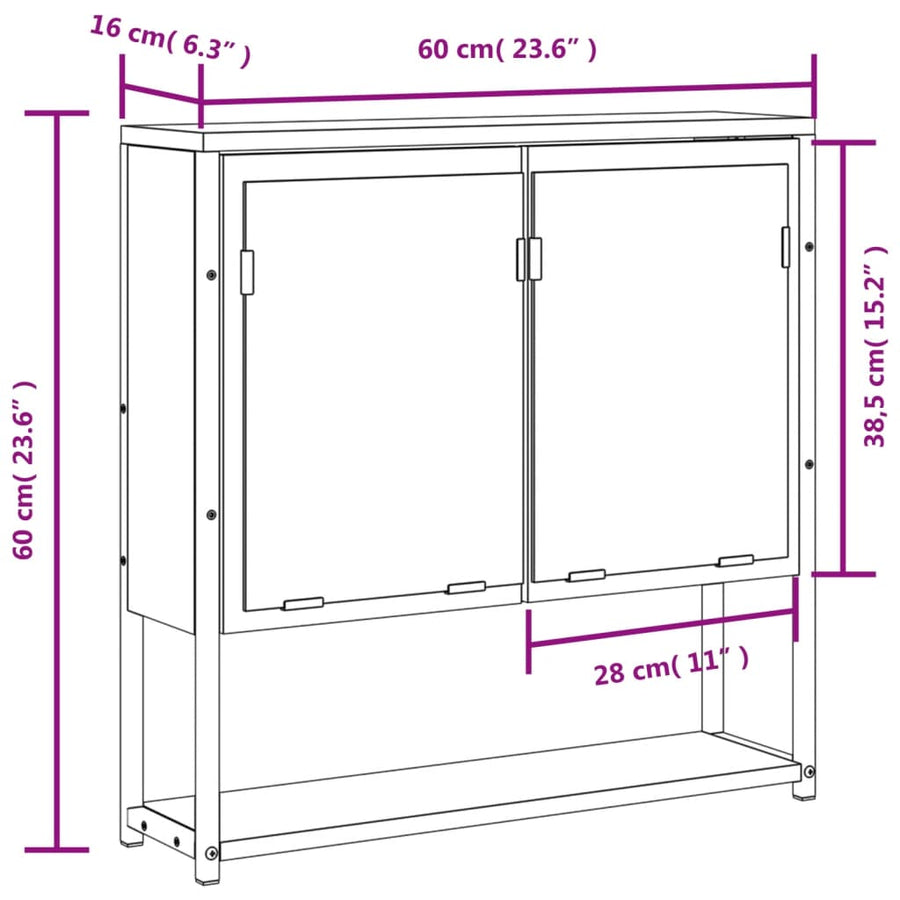 Badkamerspiegelkast 60X16X60 Cm Bewerkt Hout Grijs Sonoma Eiken