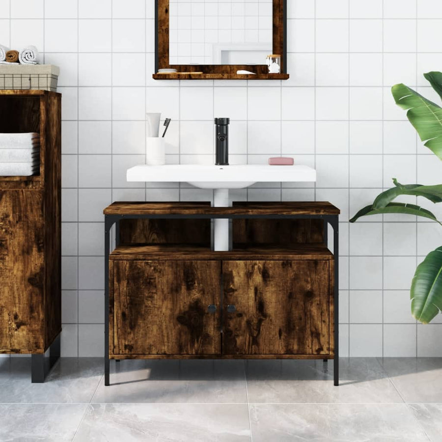 Badkamerkast 60X30X60 Cm Bewerkt Hout Gerookt Eikenkleurig