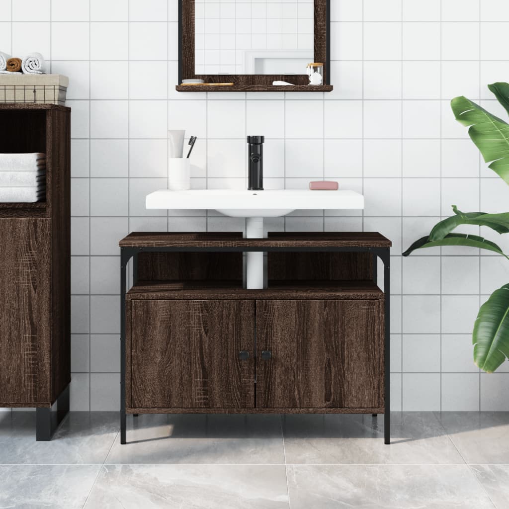 Wastafelkast 60X30X60 Cm Bewerkt Hout Bruin Eikenkleurig