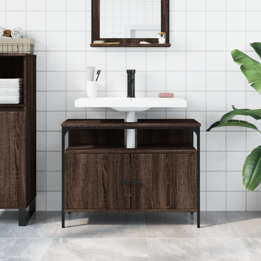 Wastafelkast 60X30X60 Cm Bewerkt Hout Bruin Eikenkleurig