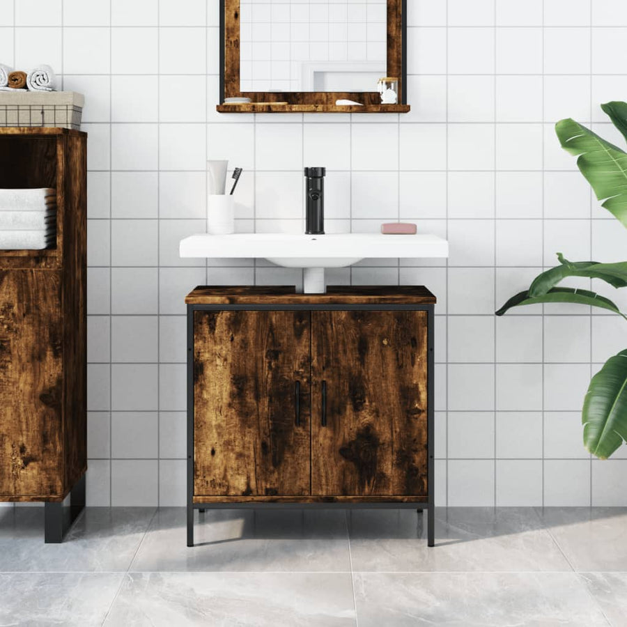 Badkamerkast 60X30X60 Cm Bewerkt Hout Gerookt Eikenkleurig
