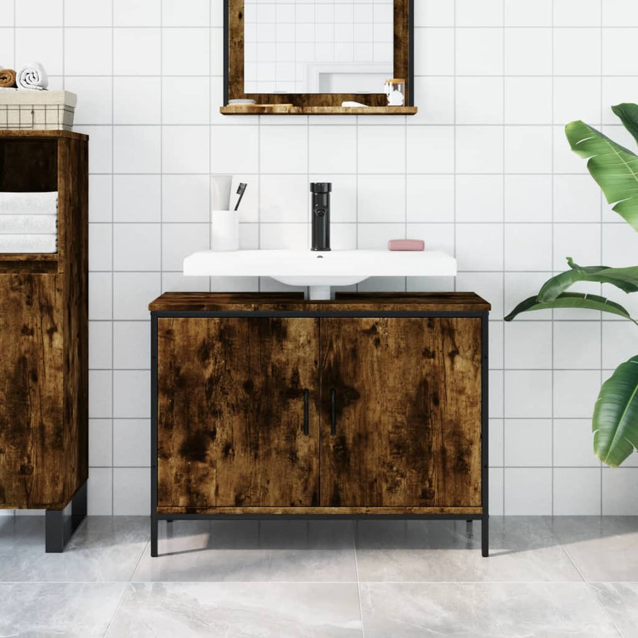 Badkamerkast 80X30X60 Cm Bewerkt Hout Gerookt Eikenkleurig