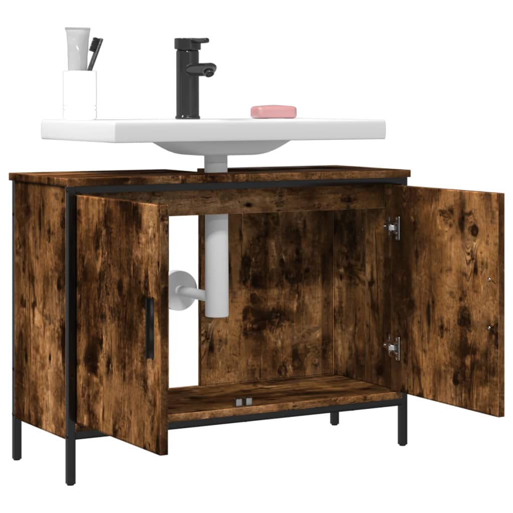 Badkamerkast 80X30X60 Cm Bewerkt Hout Gerookt Eikenkleurig