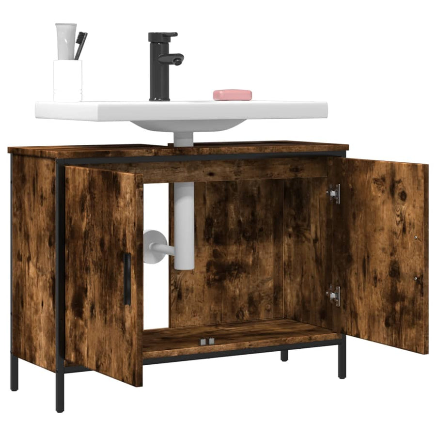Badkamerkast 80X30X60 Cm Bewerkt Hout Gerookt Eikenkleurig
