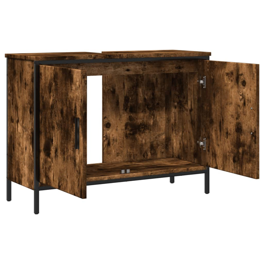 Badkamerkast 80X30X60 Cm Bewerkt Hout Gerookt Eikenkleurig