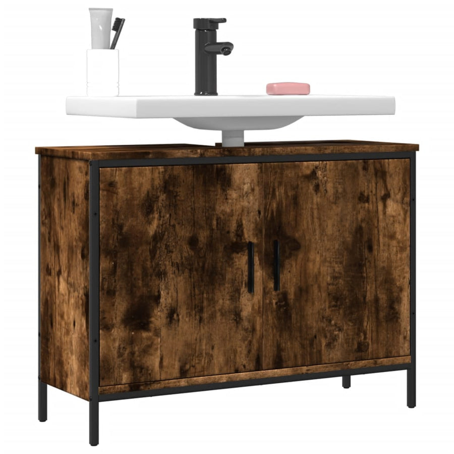 Badkamerkast 80X30X60 Cm Bewerkt Hout Gerookt Eikenkleurig