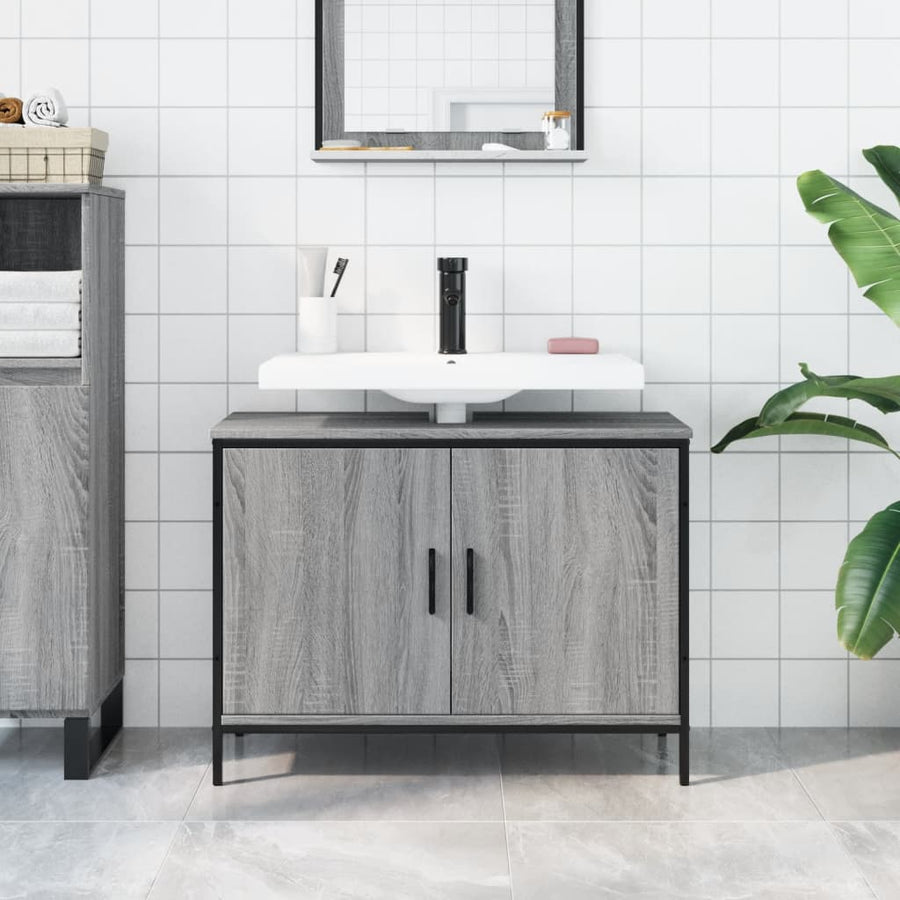 Wastafelkast 80X30X60 Cm Bewerkt Hout Grijs Sonoma Eikenkleurig