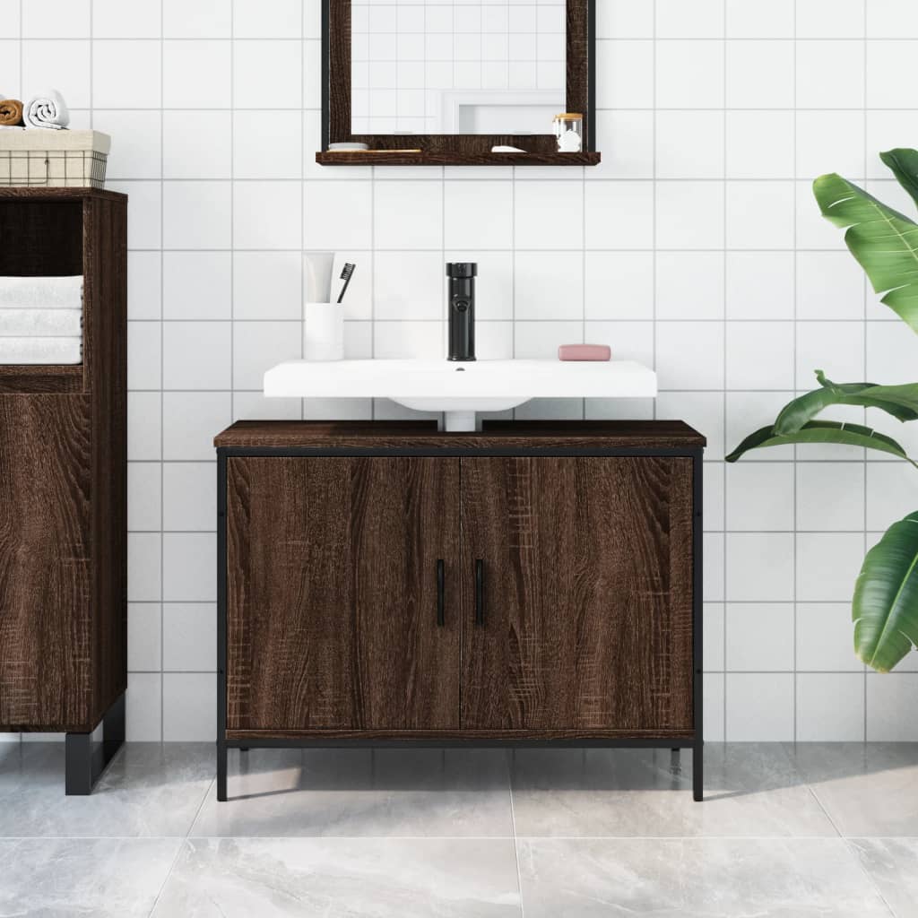 Wastafelkast 80X30X60 Cm Bewerkt Hout Bruin Eikenkleurig