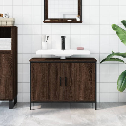 Wastafelkast 80X30X60 Cm Bewerkt Hout Bruin Eikenkleurig