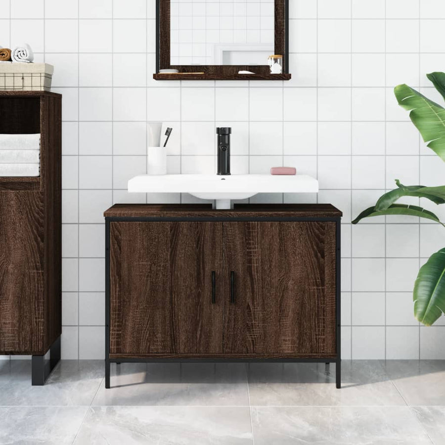 Wastafelkast 80X30X60 Cm Bewerkt Hout Bruin Eikenkleurig