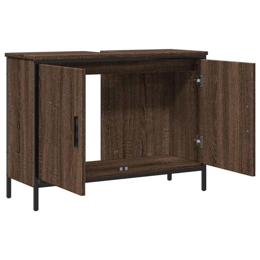 Wastafelkast 80X30X60 Cm Bewerkt Hout Bruin Eikenkleurig