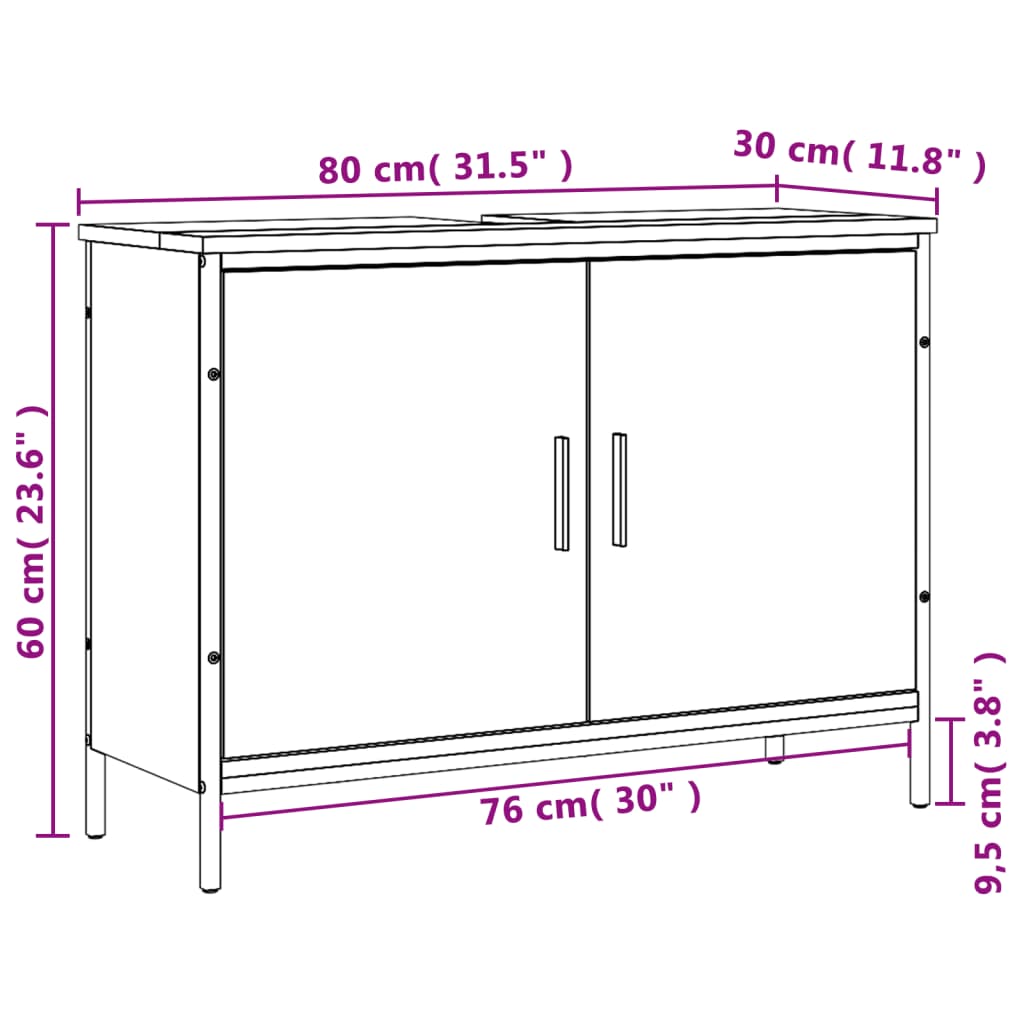 Wastafelkast 80X30X60 Cm Bewerkt Hout Bruin Eikenkleurig