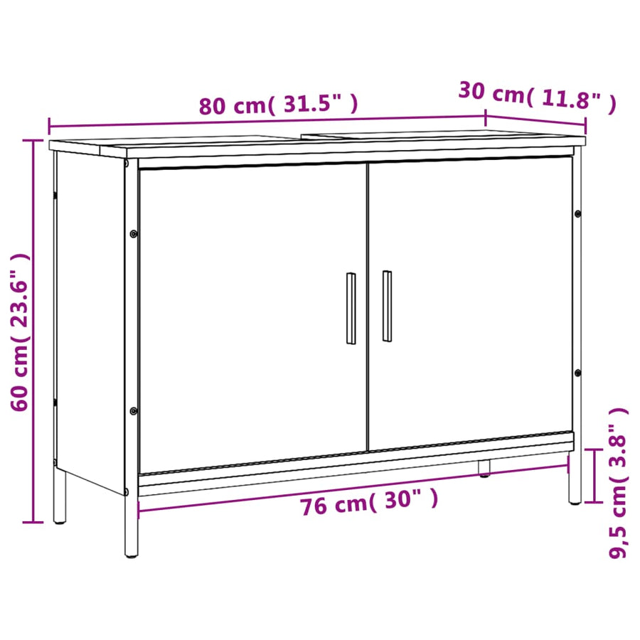 Wastafelkast 80X30X60 Cm Bewerkt Hout Bruin Eikenkleurig