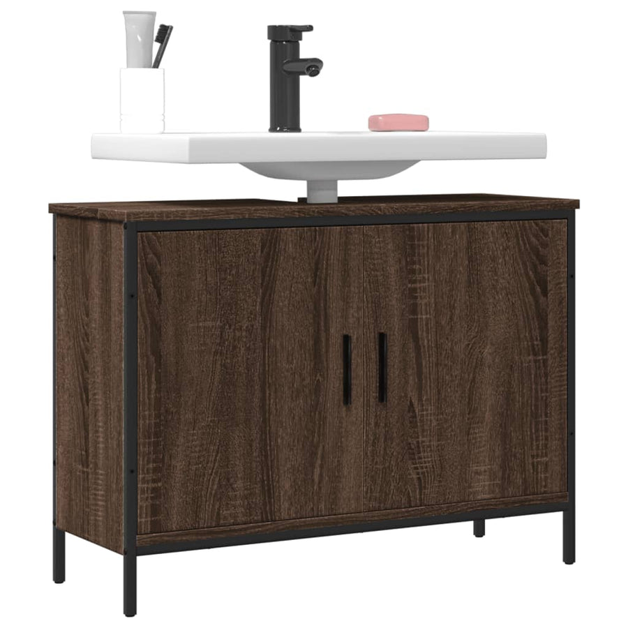 Wastafelkast 80X30X60 Cm Bewerkt Hout Bruin Eikenkleurig
