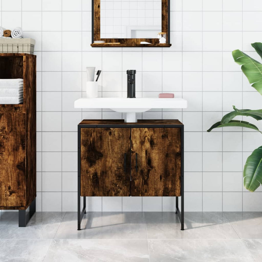 Badkamerkast 60X33X60 Cm Bewerkt Hout Gerookt Eikenkleurig