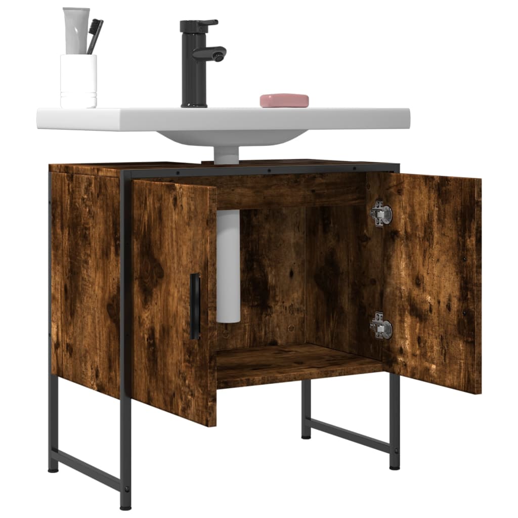 Badkamerkast 60X33X60 Cm Bewerkt Hout Gerookt Eikenkleurig