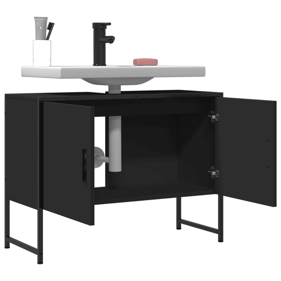 Wastafelkast 80X33X60 Cm Bewerkt Hout Zwart