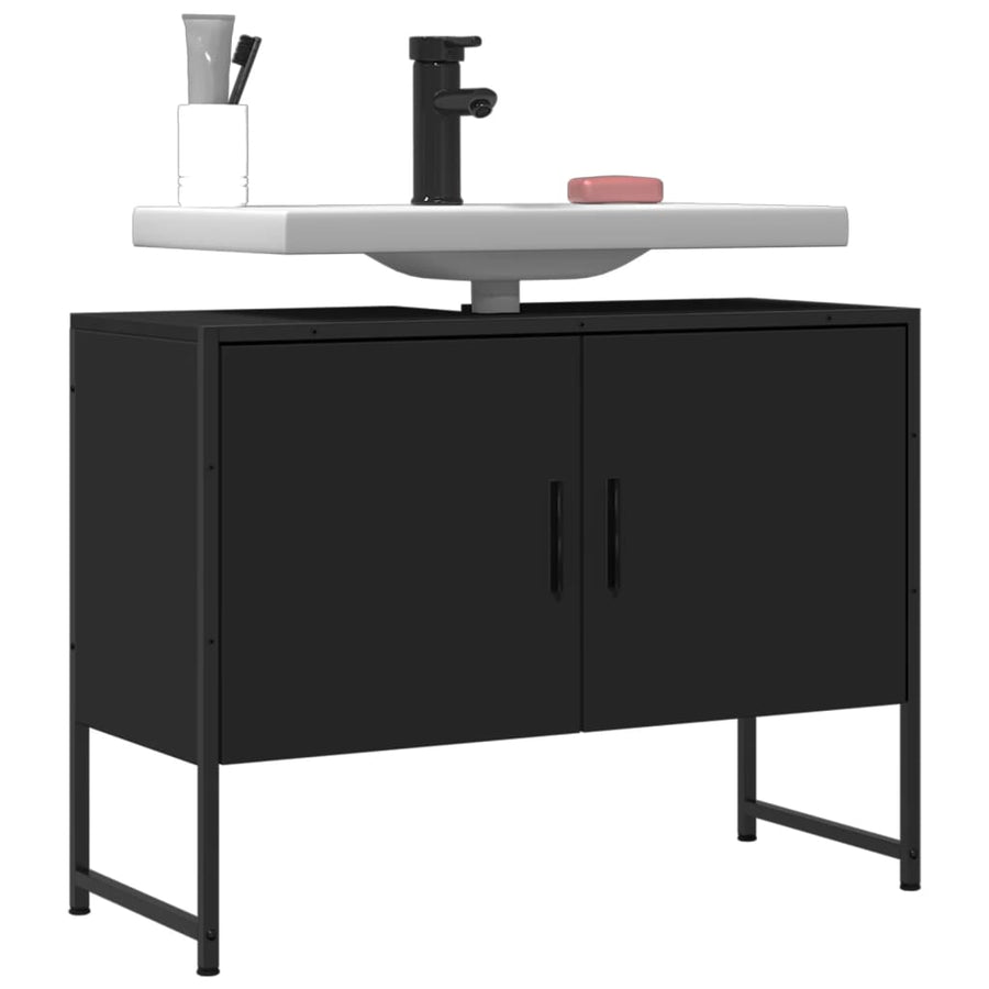 Wastafelkast 80X33X60 Cm Bewerkt Hout Zwart