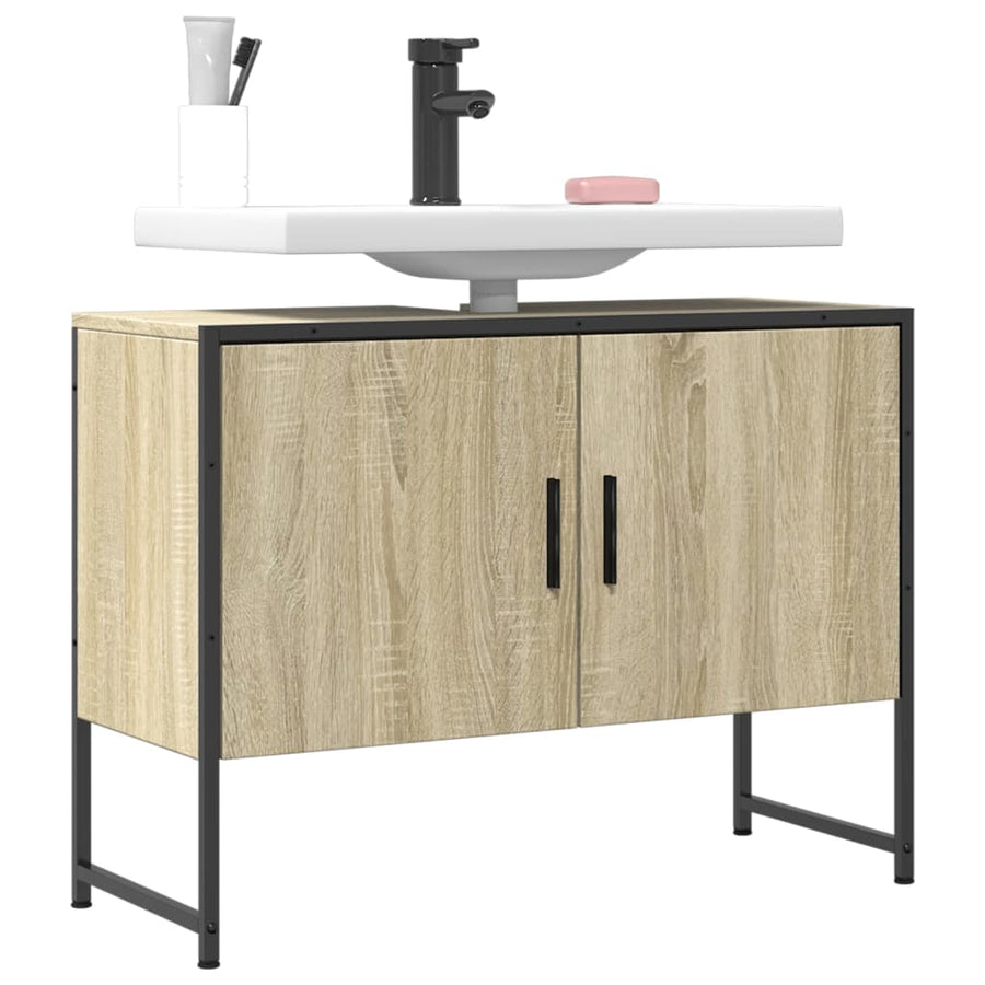 Wastafelkast 80X33X60 Cm Bewerkt Hout Sonoma Eikenkleurig