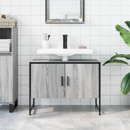 Wastafelkast 80X33X60 Cm Bewerkt Hout Grijs Sonoma Eikenkleurig