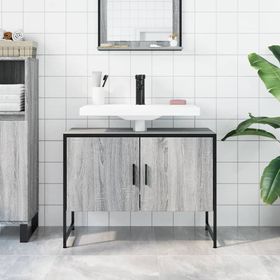 Wastafelkast 80X33X60 Cm Bewerkt Hout Grijs Sonoma Eikenkleurig