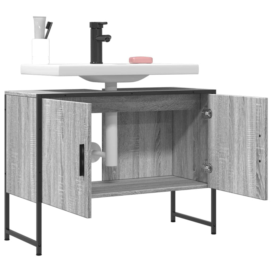 Wastafelkast 80X33X60 Cm Bewerkt Hout Grijs Sonoma Eikenkleurig