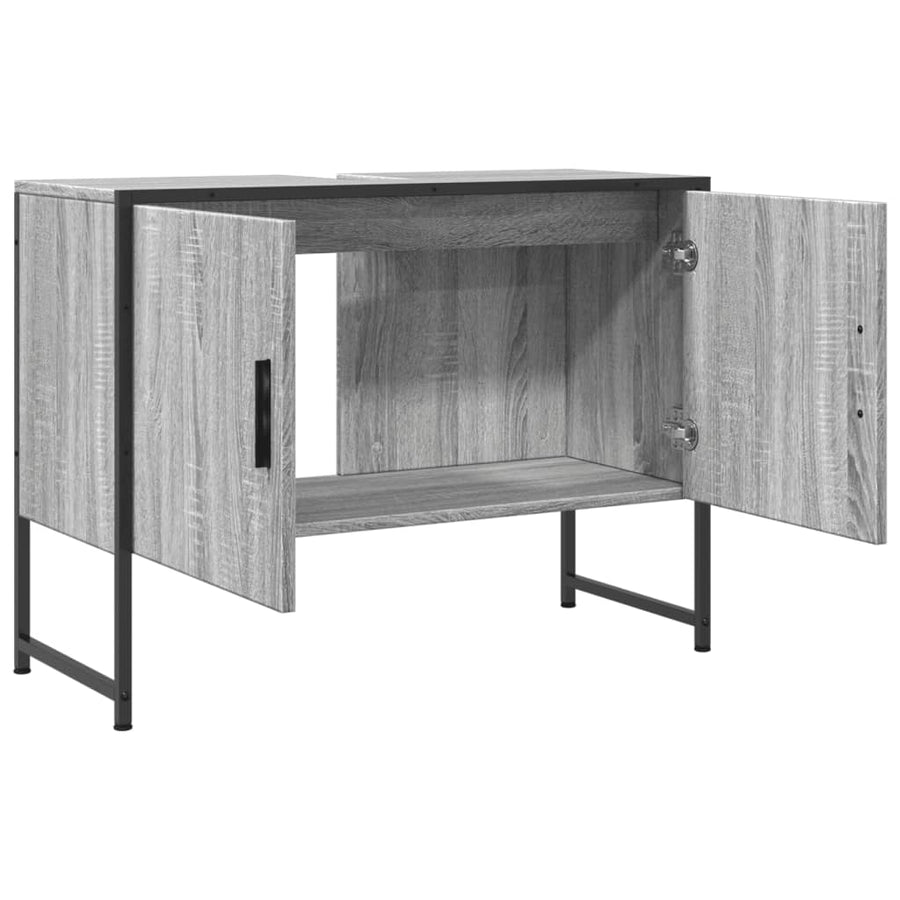 Wastafelkast 80X33X60 Cm Bewerkt Hout Grijs Sonoma Eikenkleurig