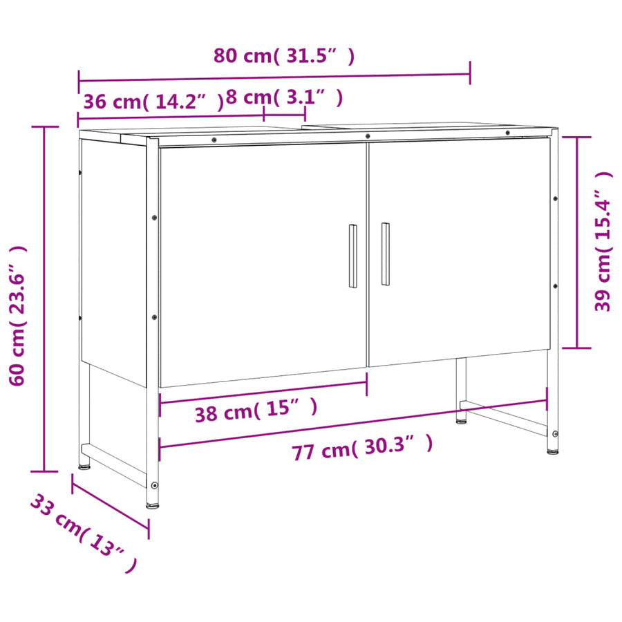 Wastafelkast 80X33X60 Cm Bewerkt Hout Grijs Sonoma Eikenkleurig