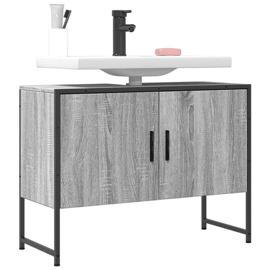 Wastafelkast 80X33X60 Cm Bewerkt Hout Grijs Sonoma Eikenkleurig