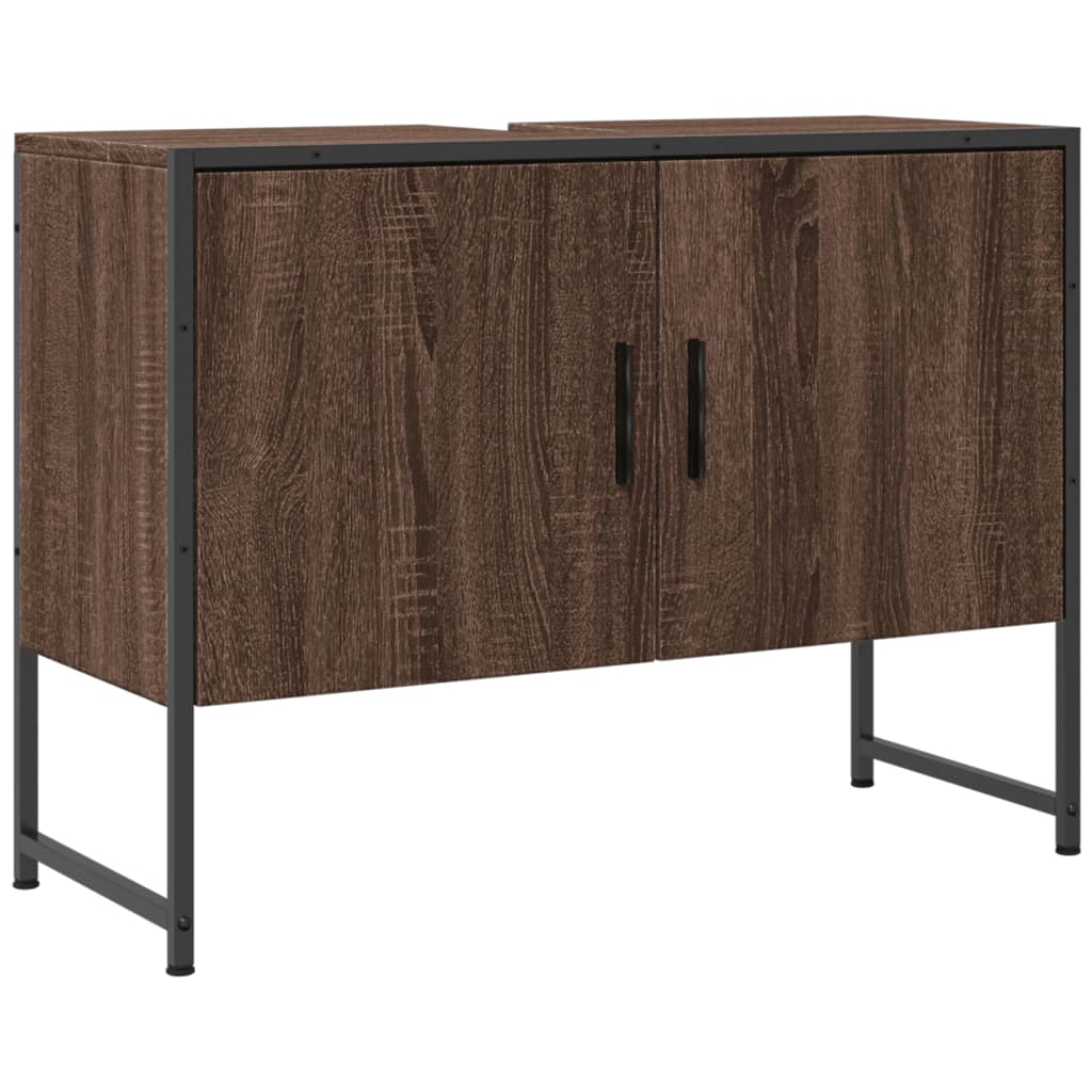 Wastafelkast 80X33X60 Cm Bewerkt Hout Bruin Eikenkleurig