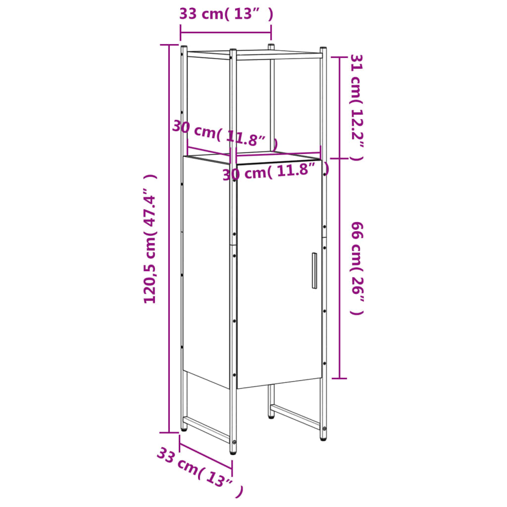 Badkamerkast 33X33X120,5 Cm Bewerkt Hout Gerookt Eikenkleurig