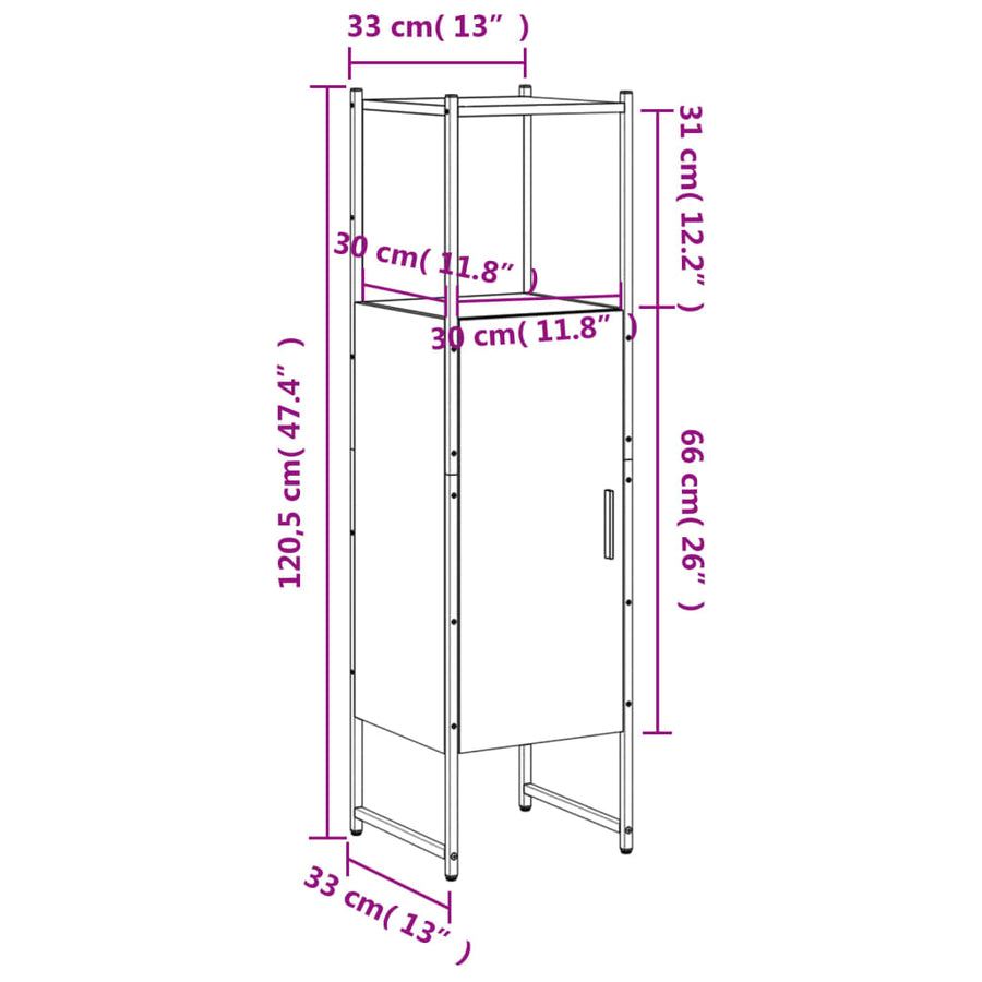 Badkamerkast 33X33X120,5 Cm Bewerkt Hout Gerookt Eikenkleurig