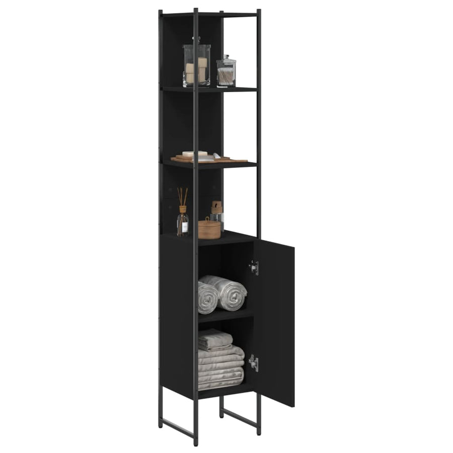 Badkamerkast 33X33X185,5 Cm Bewerkt Hout Zwart