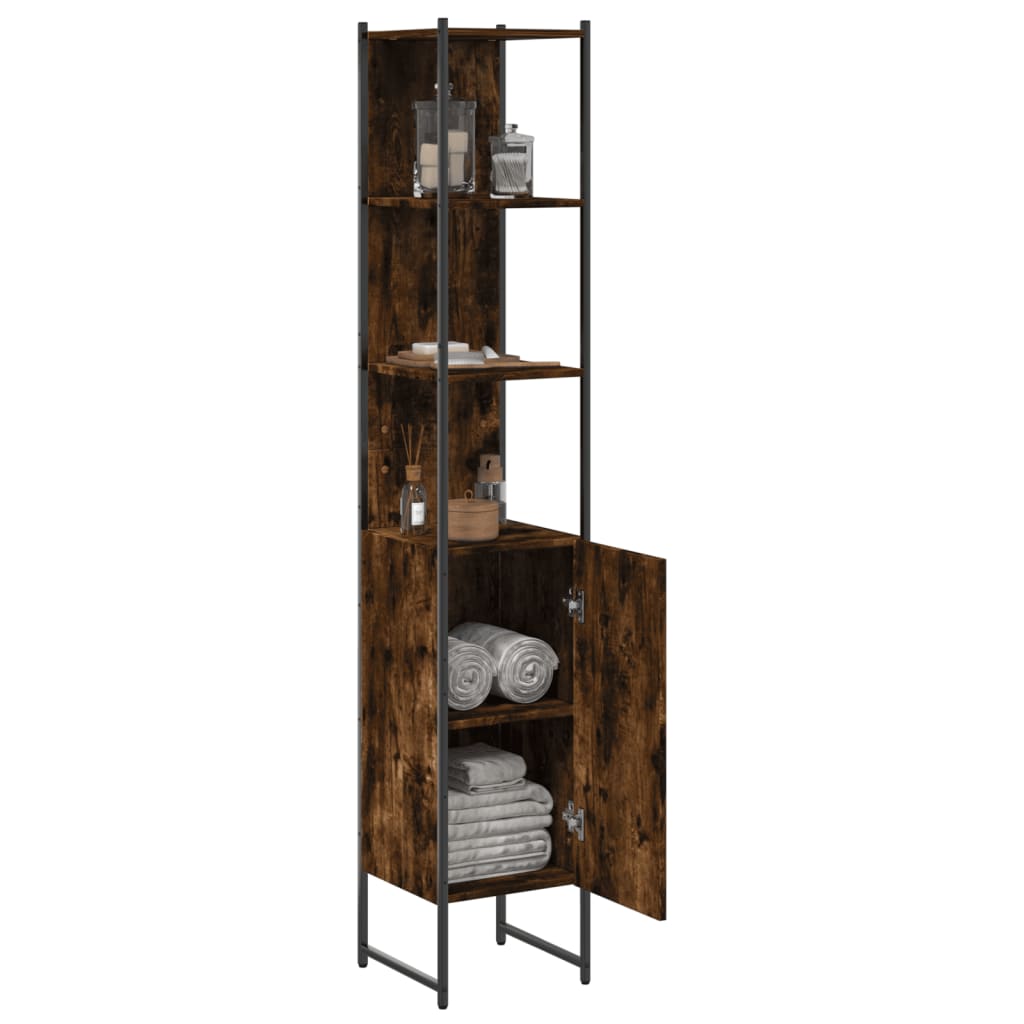 Badkamerkast 33X33X185,5 Cm Bewerkt Hout Gerookt Eikenkleurig