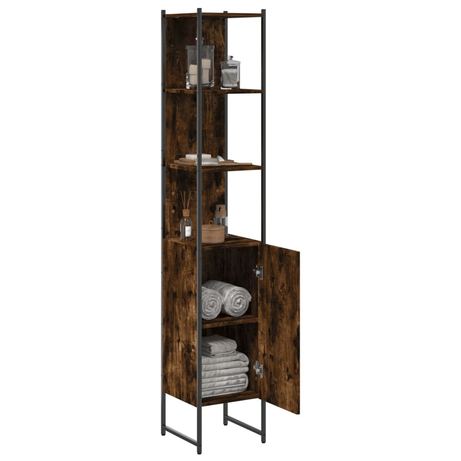 Badkamerkast 33X33X185,5 Cm Bewerkt Hout Gerookt Eikenkleurig