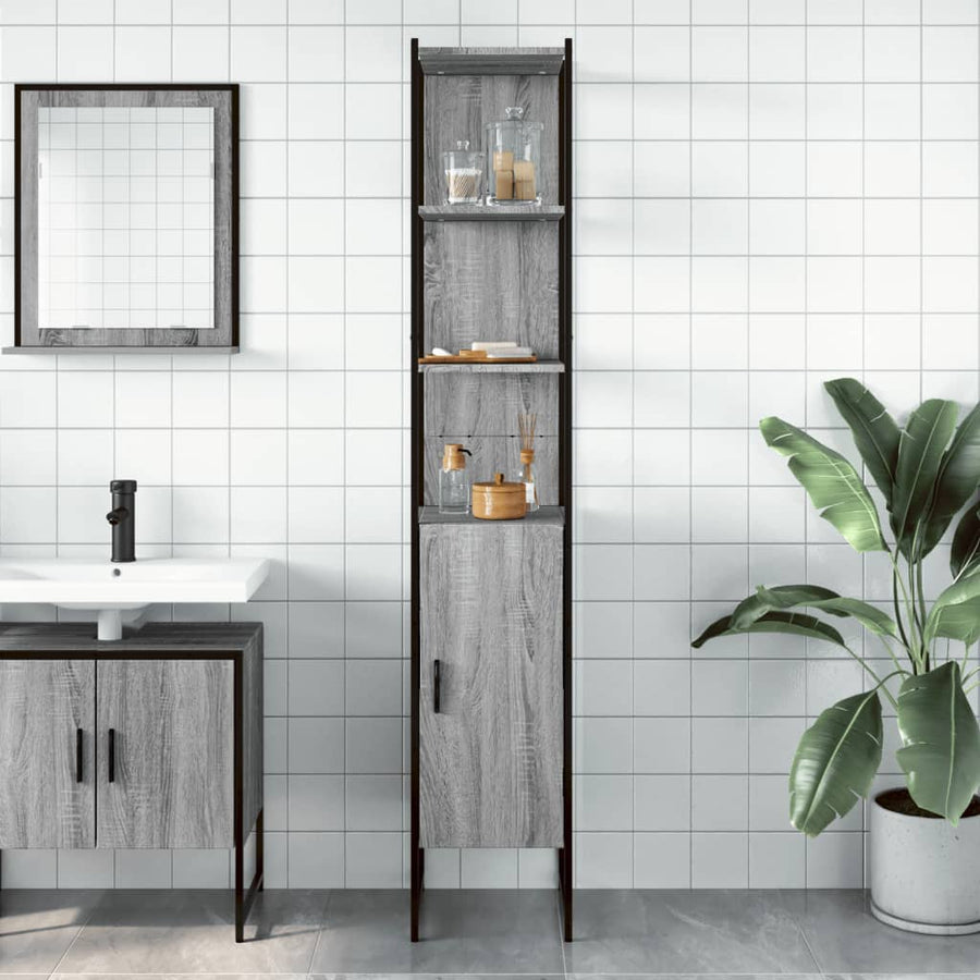 Badkamerkast 33X33X185,5 Cm Bewerkt Hout Grijs Sonoma Eiken