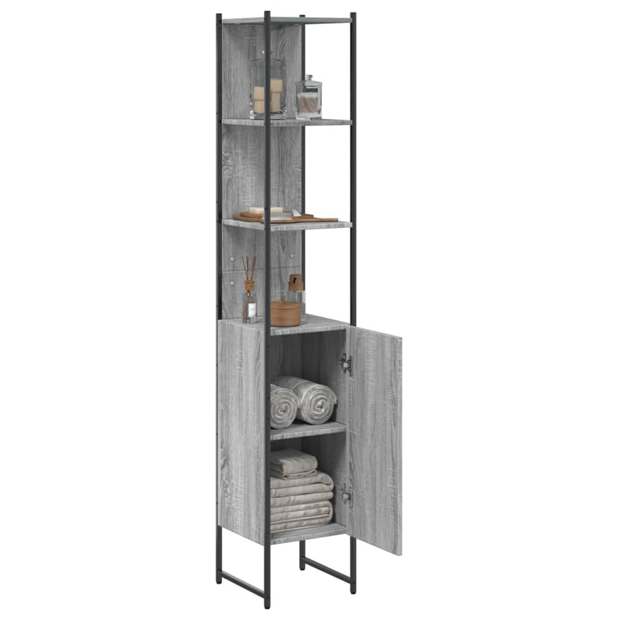 Badkamerkast 33X33X185,5 Cm Bewerkt Hout Grijs Sonoma Eiken