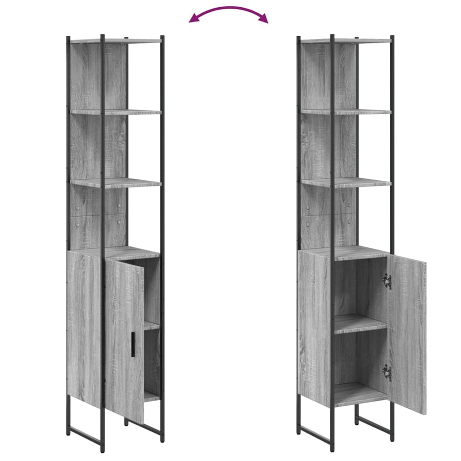 Badkamerkast 33X33X185,5 Cm Bewerkt Hout Grijs Sonoma Eiken