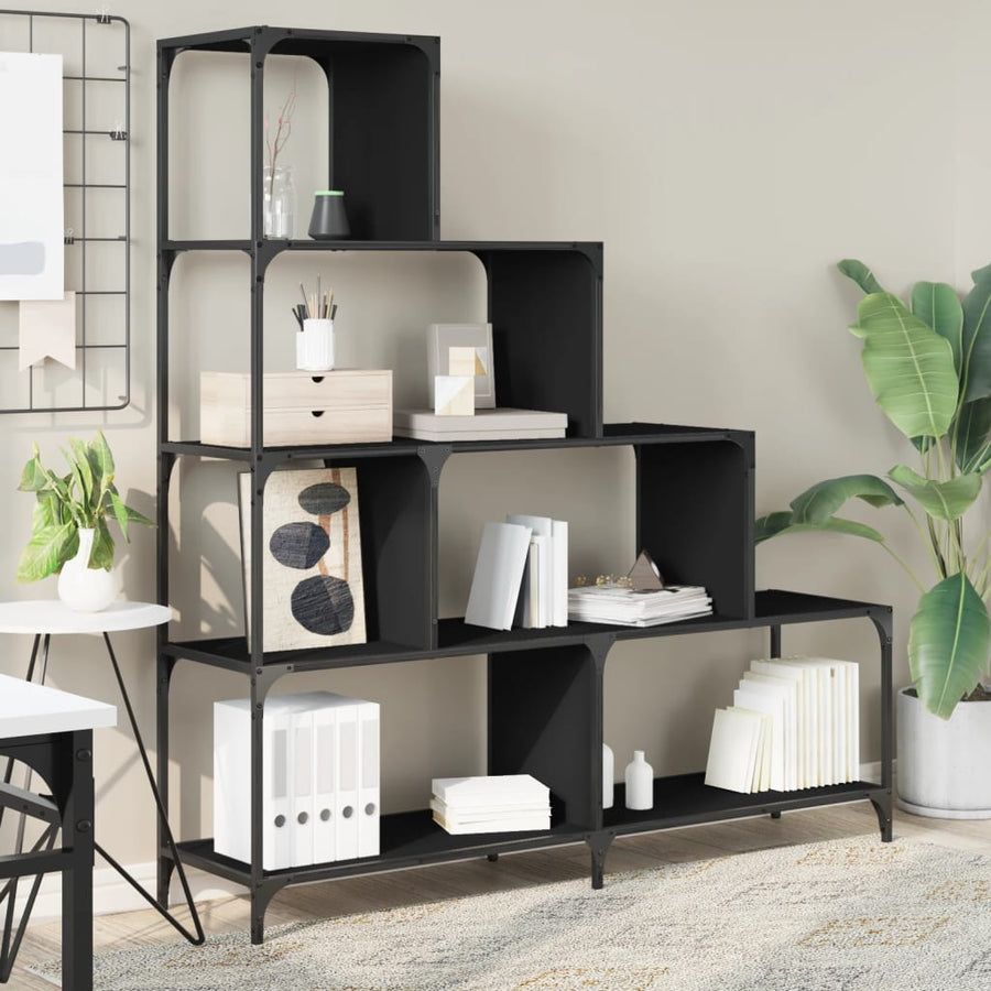 Boekenkast 4-Laags 139X33,5X149 Cm Bewerkt Hout Zwart